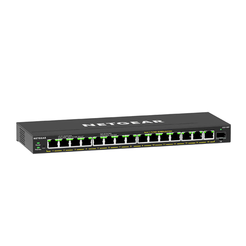 Netgear 16-Port PoE+ Gigabit Ethernet Plus Switch (180W) with 1 SFP Port