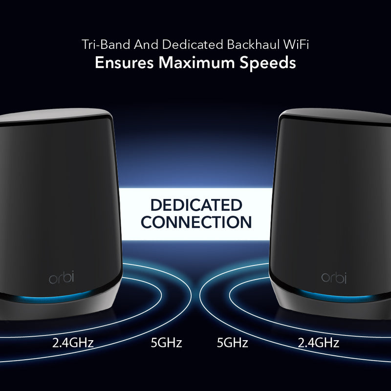NETGEAR Orbi RBK863SB 6Gbps Triband 3Pc WiFi6 Mesh System (10Gb Port/1-Yr Armor)