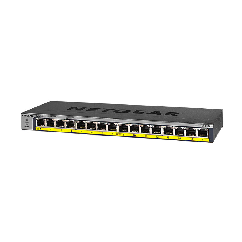 NETGEAR GS116PP 16-Port Gigabit Ethernet High-Power Unmanaged PoE+ Switch with FlexPoE (183W)