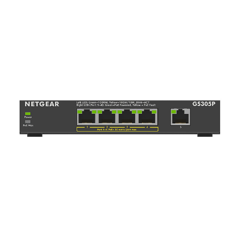 NETGEAR GS305 5-Port Gigabit Ethernet Unmanaged PoE Switch - with 4x PoE @63W