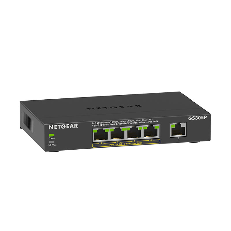 NETGEAR GS305 5-Port Gigabit Ethernet Unmanaged PoE Switch - with 4x PoE @63W