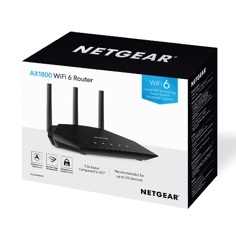 NETGEAR RAX10 4-Stream Dual-Band WiFi 6 Router (up to 1.8Gbps)