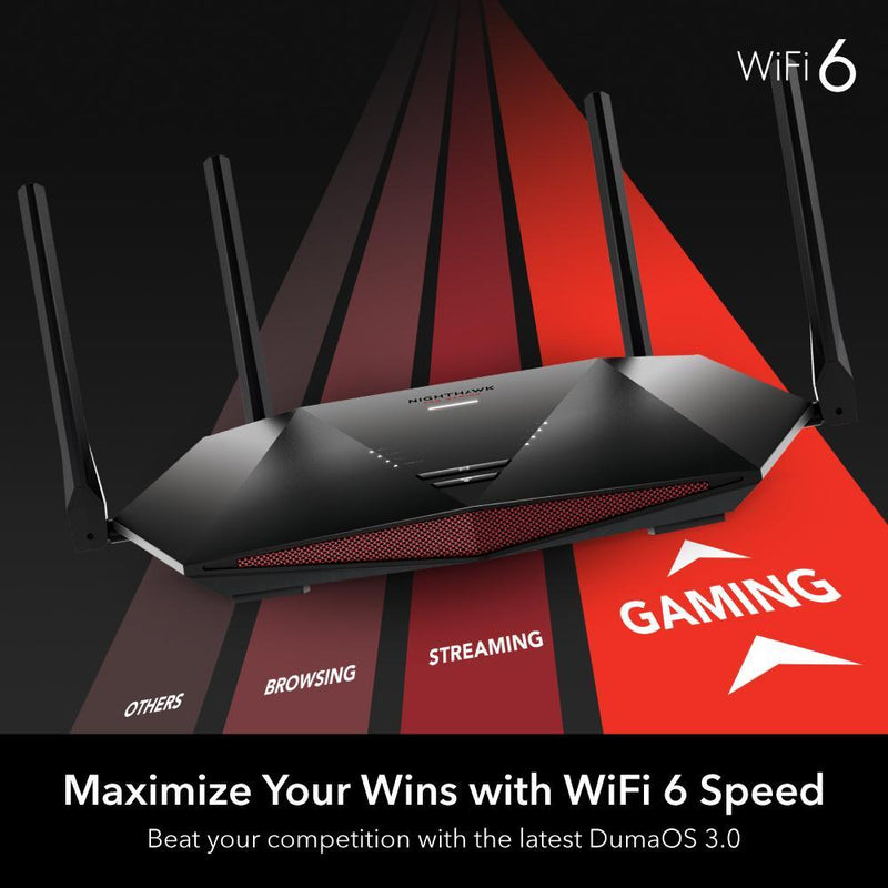 NETGEAR Nighthawk XR1000 Pro Gaming 6-Stream WiFi 6 Router - AX5400 Wireless Speed (up to 5.4Gbps) | DumaOS 3.0 Optimizes Lag-Free Server Connections | 4 x 1G Ethernet and 1 x 3.0 USB Ports