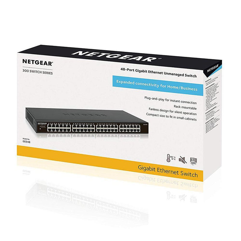 NETGEAR GS348 48-Port Gigabit Ethernet Unmanaged Switch - Desktop/Rackmount, Fanless Housing for Quiet Operation, Dark Grey