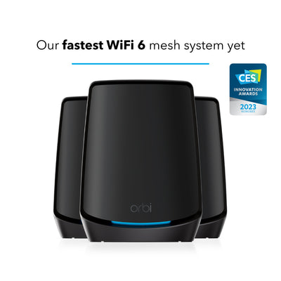 NETGEAR Orbi RBK863SB 6Gbps Triband 3Pc WiFi6 Mesh System (10Gb Port/1-Yr Armor)