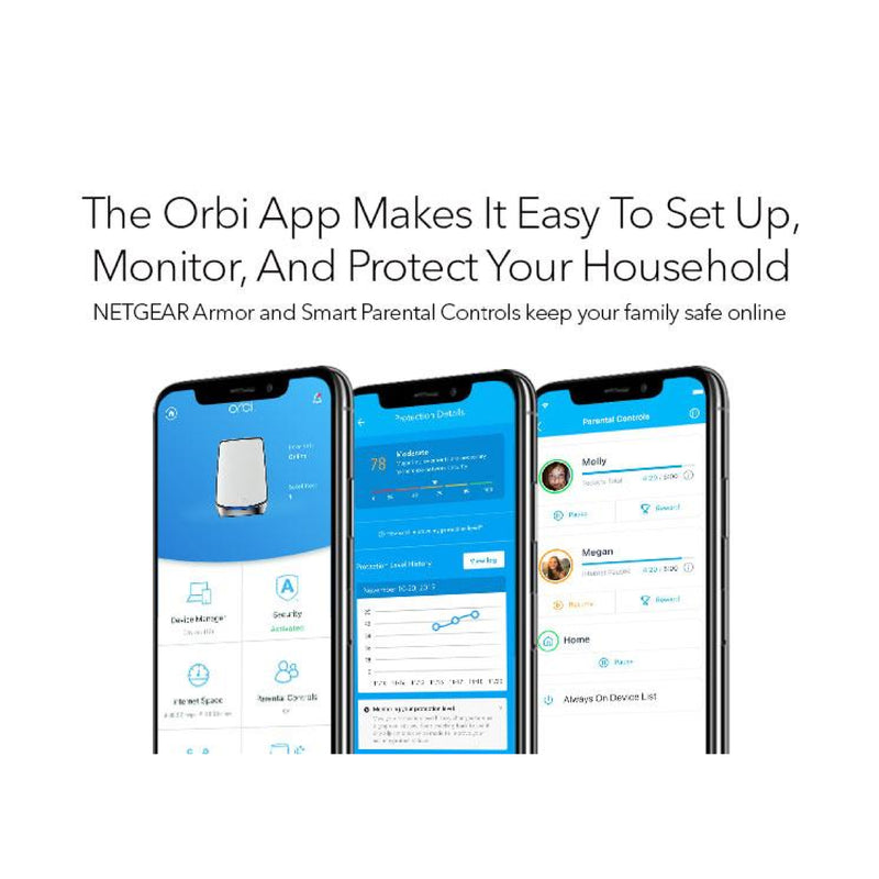 NETGEAR Orbi RBK854 Ultra-Performance Tri-band Mesh WiFi-6 System - AX6000 (1 Router + 3 Satellite)