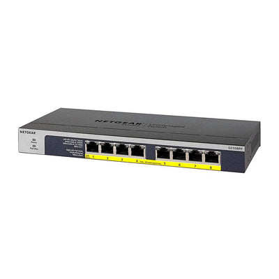 NETGEAR GS108PP 8-Port Gigabit Ethernet Unmanaged PoE Switch - with 8 x PoE+ @ 123W Upgradeable, Desktop/Rackmount, and ProSAFE Limited Lifetime Protection