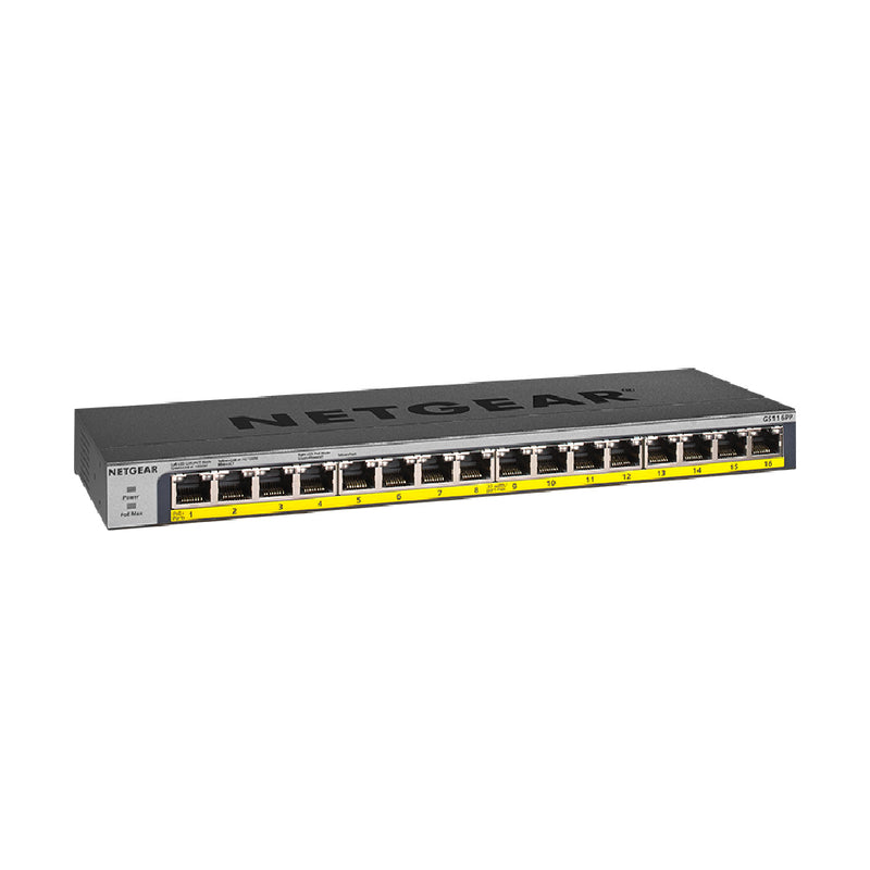 NETGEAR GS116PP 16-Port Gigabit Ethernet High-Power Unmanaged PoE+ Switch with FlexPoE (183W)