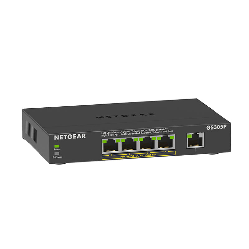 NETGEAR GS305 5-Port Gigabit Ethernet Unmanaged PoE Switch - with 4x PoE @63W