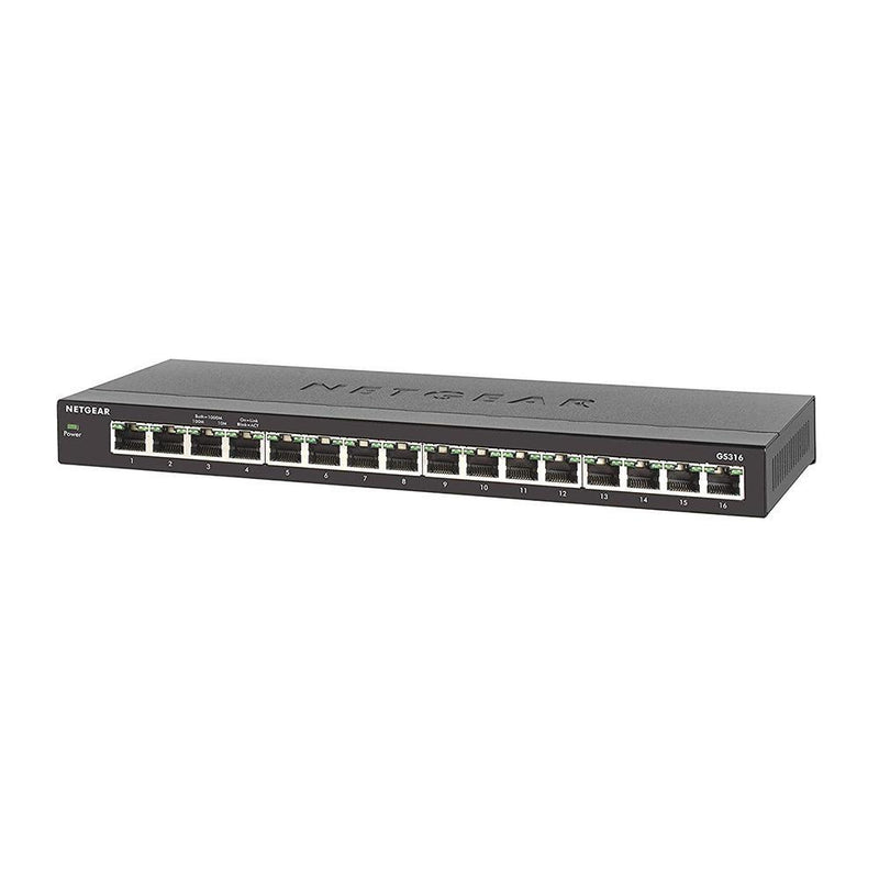 NETGEAR GS316 16-Port Gigabit Ethernet Unmanaged Switch - Desktop, Fanless Housing for Quiet Operation