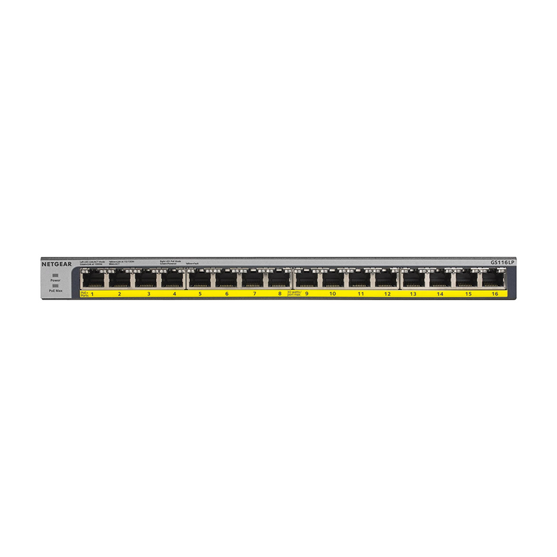 NETGEAR GS116LP 16-Port Gigabit Ethernet Unmanaged PoE Switch - with 16 x PoE+ @ 76W Upgradeable, Desktop/Rackmount, and ProSAFE Limited Lifetime Protection