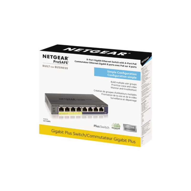 NETGEAR 8-Port PoE Gigabit Ethernet Plus Switch GS108PEv3 - Managed, with 4 x PoE @ 53W, Desktop or Wall Mount, and Limited Lifetime Protection