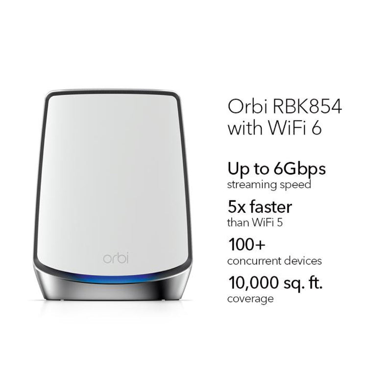 NETGEAR Orbi RBK854 Ultra-Performance Tri-band Mesh WiFi-6 System - AX6000 (1 Router + 3 Satellite)